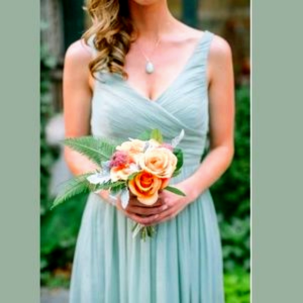 J. Crew 100% Silk Chiffon Dress A Line NEW 4 Bridesmaid V neck Dusty Shale Sage
